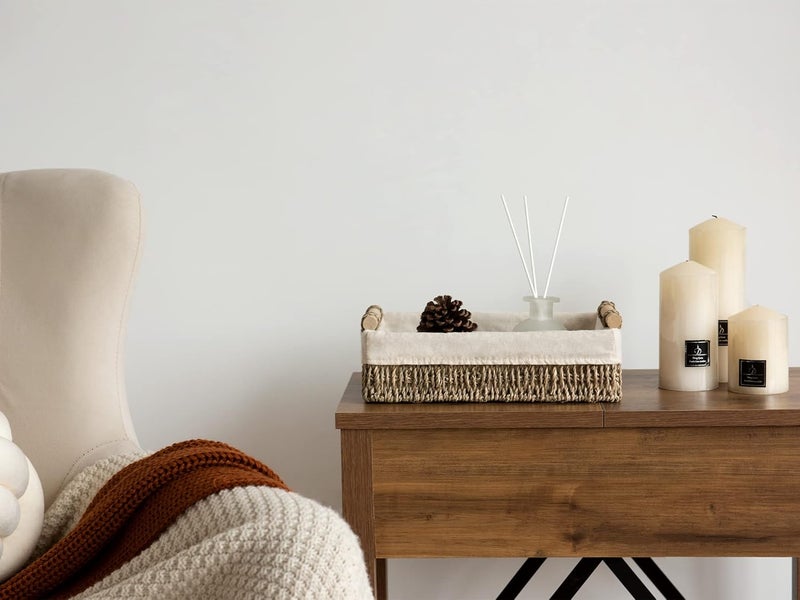 StorageWorks Small Seagrass Baskets for Organizing, Wicker Basket for Organizer, Storage Baskets with Wooden Handles and Natural Fiber Liner, Set of 2 - Image 5